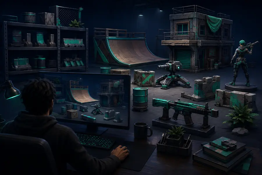 Recurso de entorno estilizado para videojuegos presentado como un modelo 3D pulido