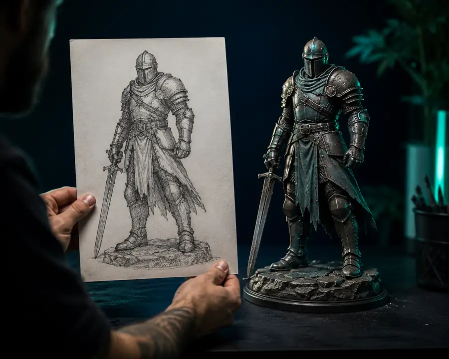 Stylized 3D character developed from a visual reference